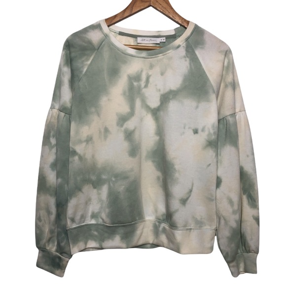 All in Favor Sage Tie Dye Crewneck Puffed Sleeved Sweatshirt Green Medium NEW - Picture 2 of 9
